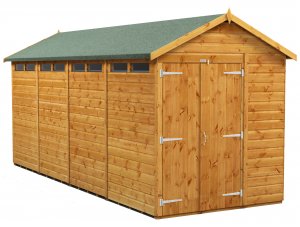 Power 16x6 Apex Secure Garden Shed - Double Door